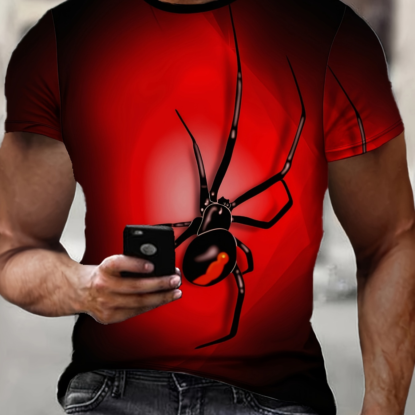 

Men's Spider Print T-shirt, Casual Short Sleeve Crew Neck Tee, Men's Clothing For Outdoor