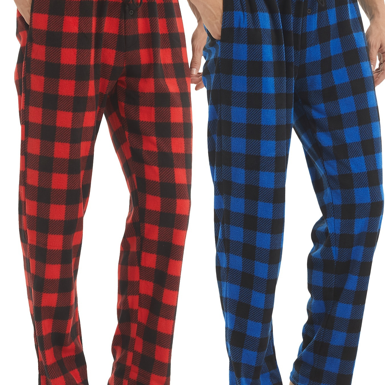 2 Pack Men's Simple Style Casual Comfy Pants, Trendy Plaid Loose Stretchy Elastic Waist Home Pajamas Bottom，Suitable For Slouching Sleeping