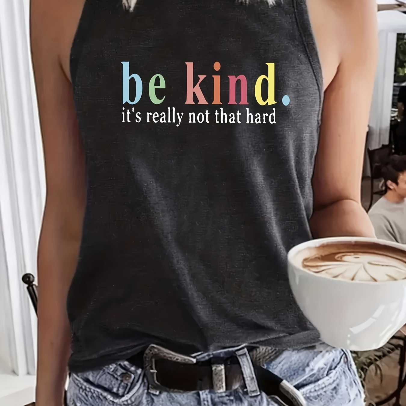 

Be Kind Print Top, Casual Crew Neck Sleeveless Top For Summer, Women's Clothing