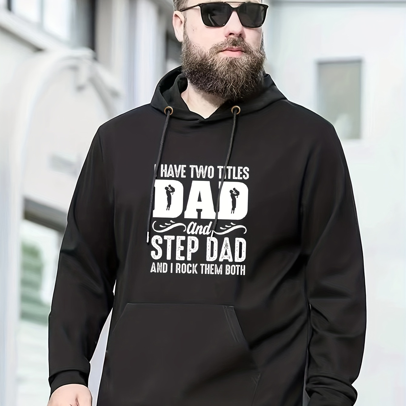

Plus Size Men's "dad And Step Dad" Print Hooded Sweatshirt Oversized Hoodies Fashion Casual Tops For Spring/autumn, Men's Clothing