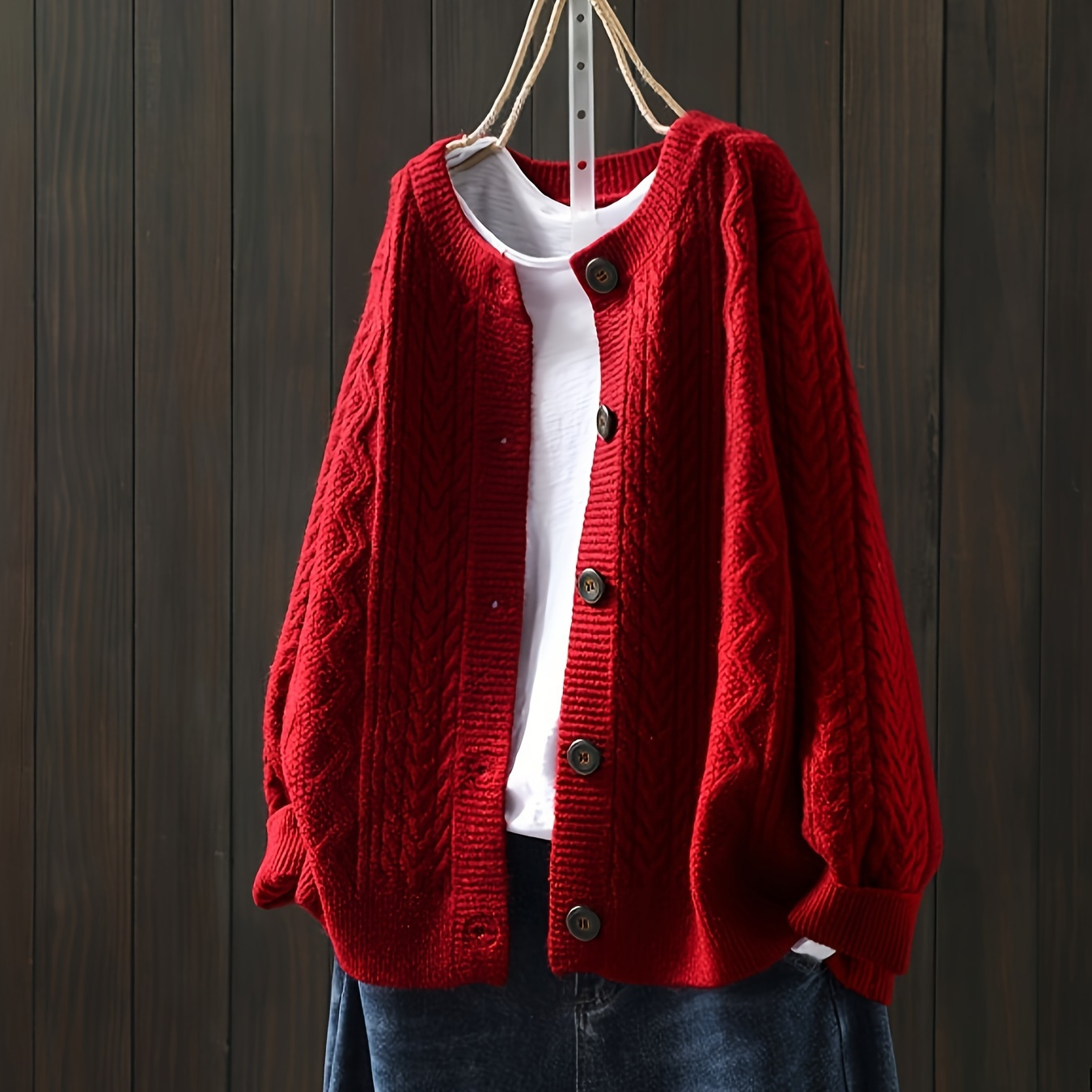 

Cable Knit Drop Shoulder Cardigan, Y2k Long Sleeve Cardigan For Fall & Winter, Women's Clothing