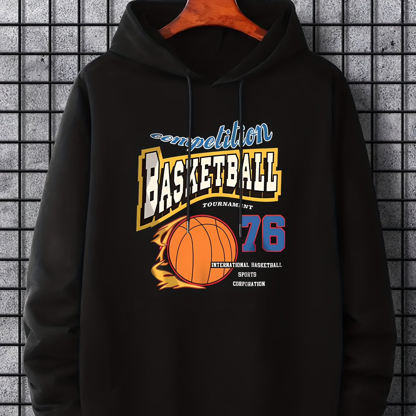 

Basketball Print Hoodie, Hoodies For Men, Men's Casual Graphic Design Pullover Hooded Sweatshirt With Kangaroo Pocket Streetwear For Winter Fall, As Gifts