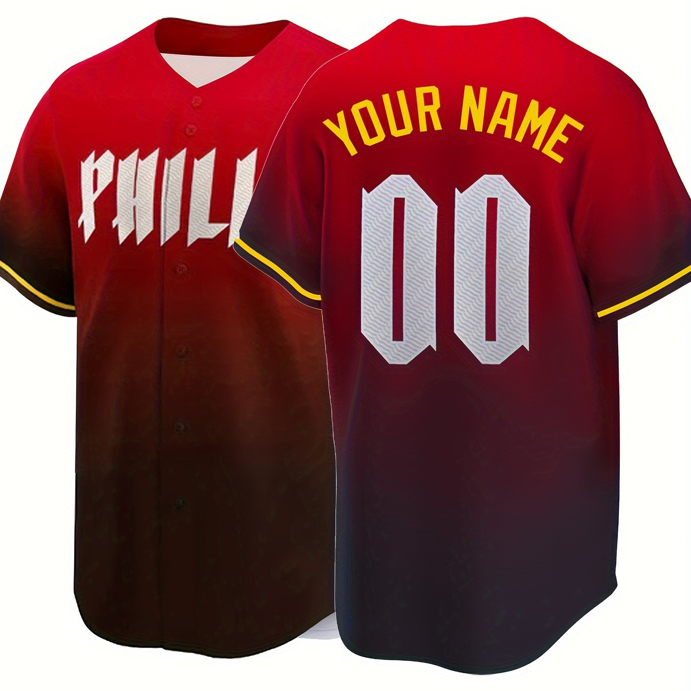 

Customized Name And Number Embroidery, Men's V-neck Gradient Color Baseball Jersey, Daily Outdoor Leisure Sports Shirt