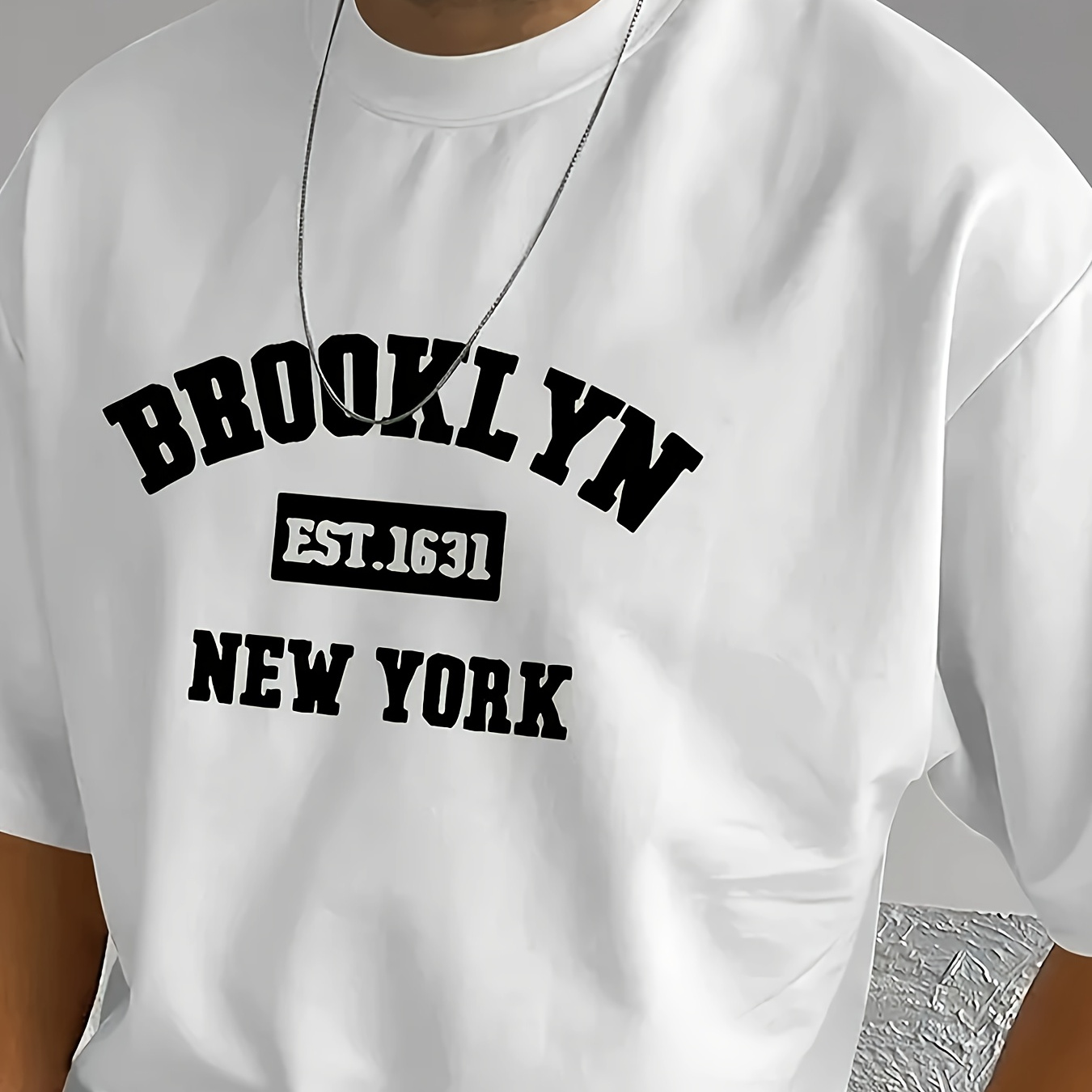 

Brooklyn Alphabet Print Men's Crew Neck Short Sleeve Cotton T-shirt, Casual Summer T-shirt For Daily Wear And Vacation Resorts
