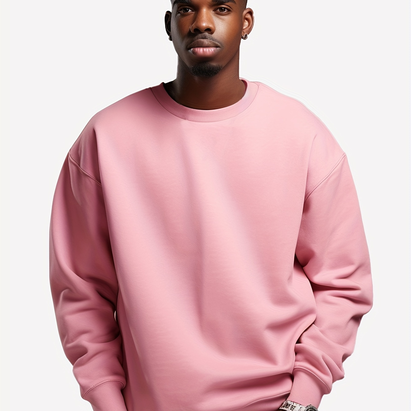 

Trendy Sweatshirt, Men's Casual Solid Crew Neck Sweatshirt For Men Fall Winter