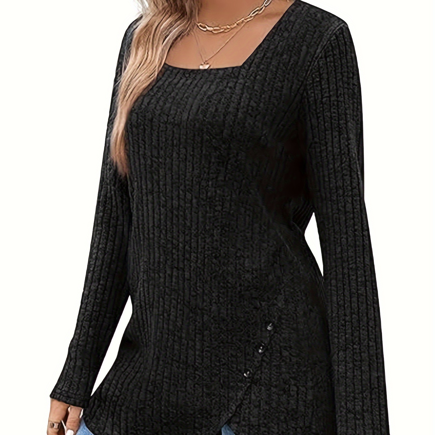 

Women's Sweaters Fall 2024 Lightweight Long Sleeve Square Neck Tunic Tops