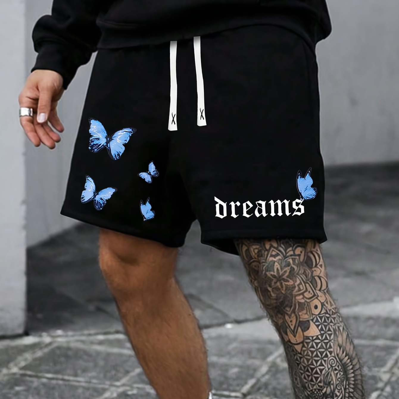 

Blue Butterfly Print Men's Drawstring Pants Loose Casual Waist Simple Style Comfy Shorts For Spring Summer Outdoor Fitness Holiday Daily Commute Dates
