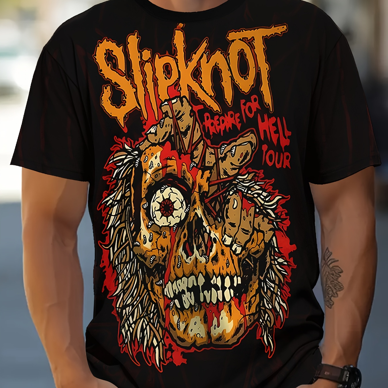 

Men's 3d Skull Print T-shirt, 2024 New Summer Casual Crew Neck Short Sleeve Tee, 100% Polyester Knit Fabric, Slight Stretch Regular Fit, 110gsm - Slipknot Tour Graphic Tops