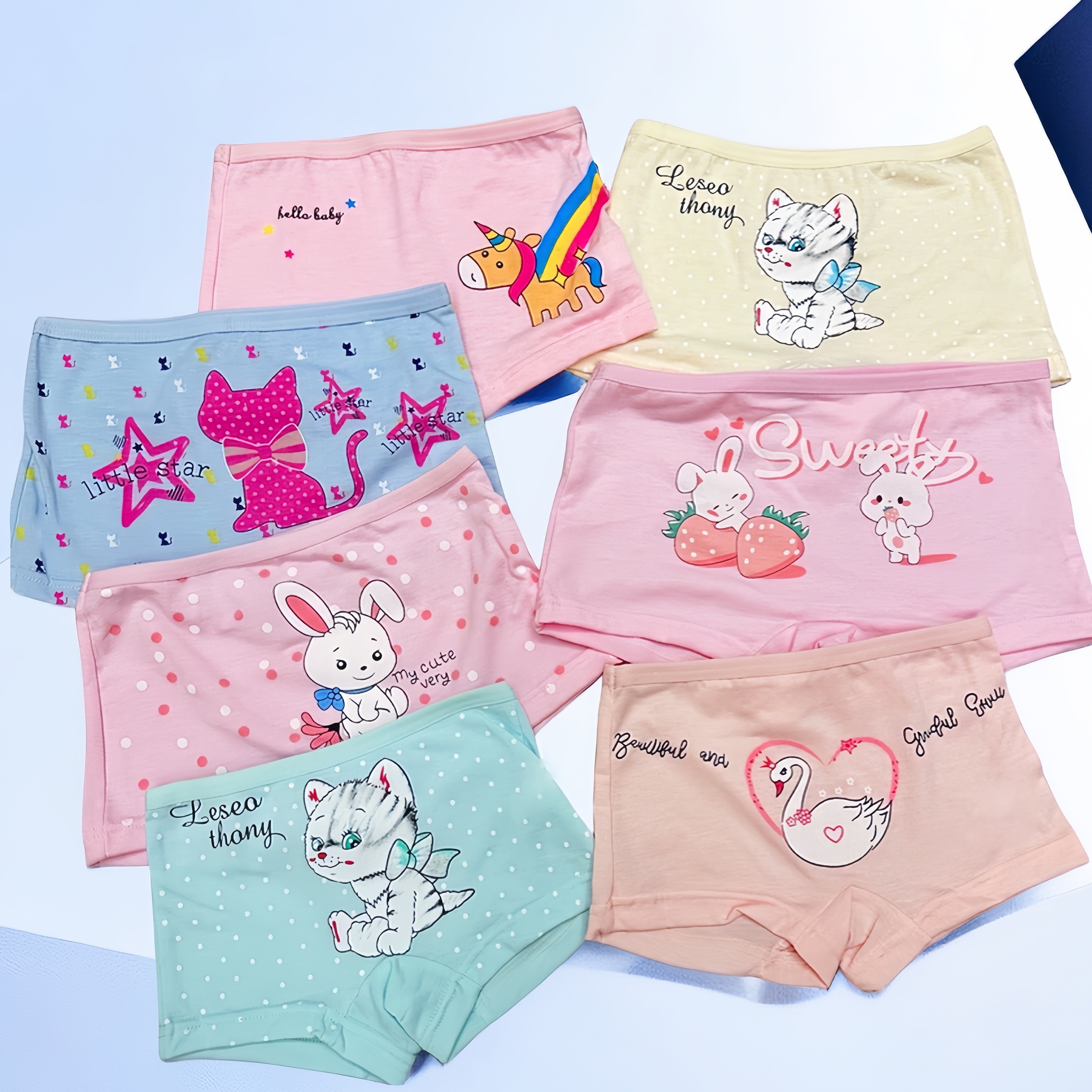 

3pcs Girl's Boxer Briefs, Cute Cartoon Animals Pattern Elastic Waist Shorts, Breathable Comfy Kid's Underwear Kids Clothes