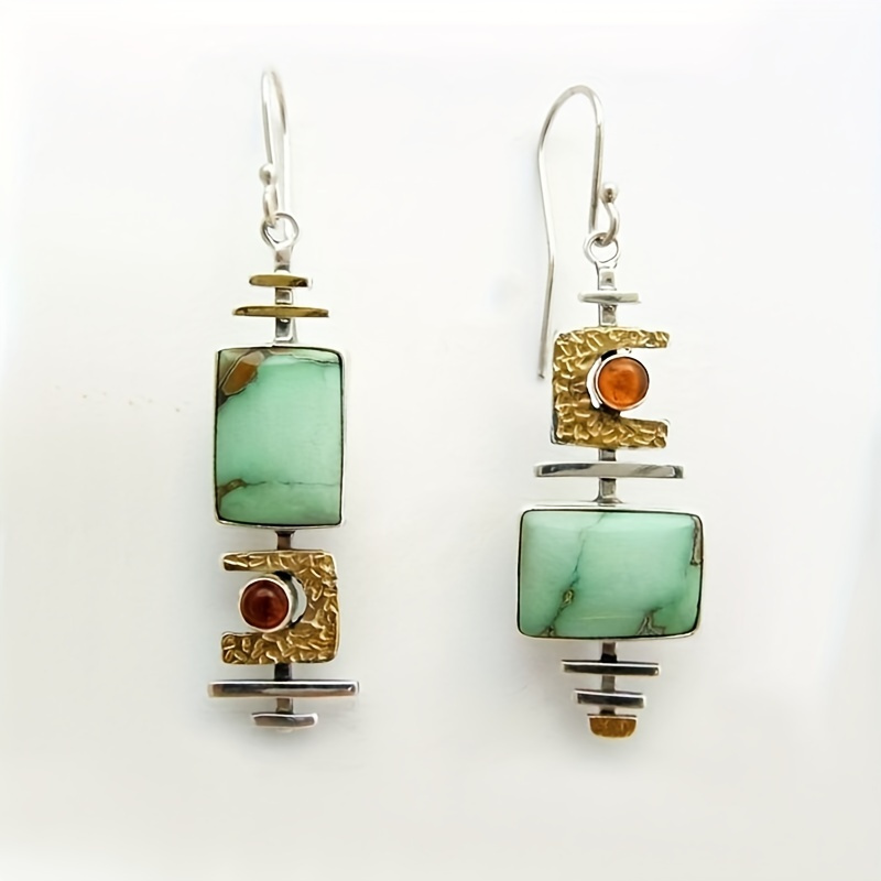 

Boho Vintage Geometric Drop Hook Earrings 925 Silver Plated Synthetic Gemstone For Women Girls Gifts