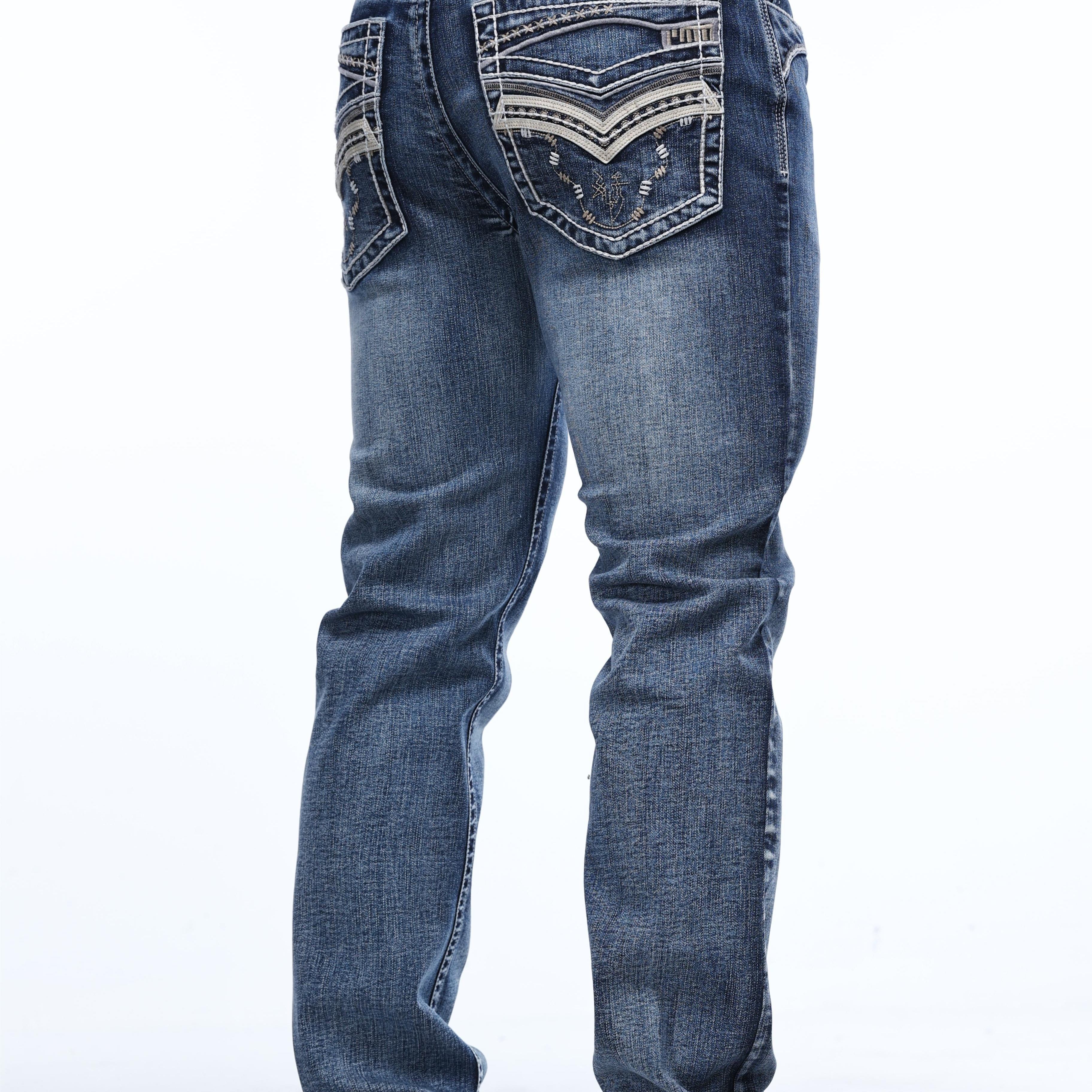 

Men's Slim Fit Jeans With Embroidered Design, Retro Style Denim Pants For Men, Versatile For All Seasons