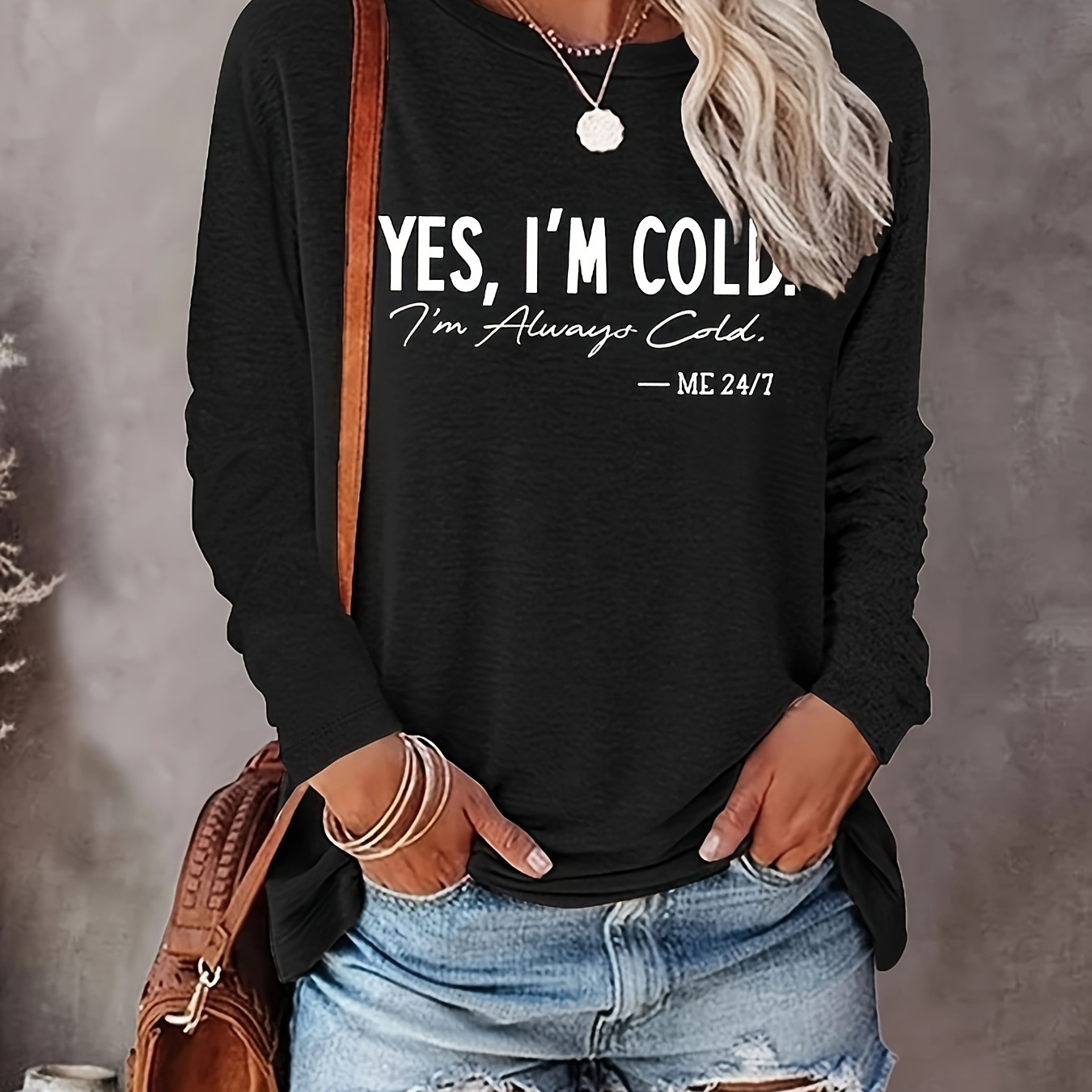 

Letter Print Crew Neck T-shirt, Casual Long Sleeve Top For Spring & Fall, Women's Clothing