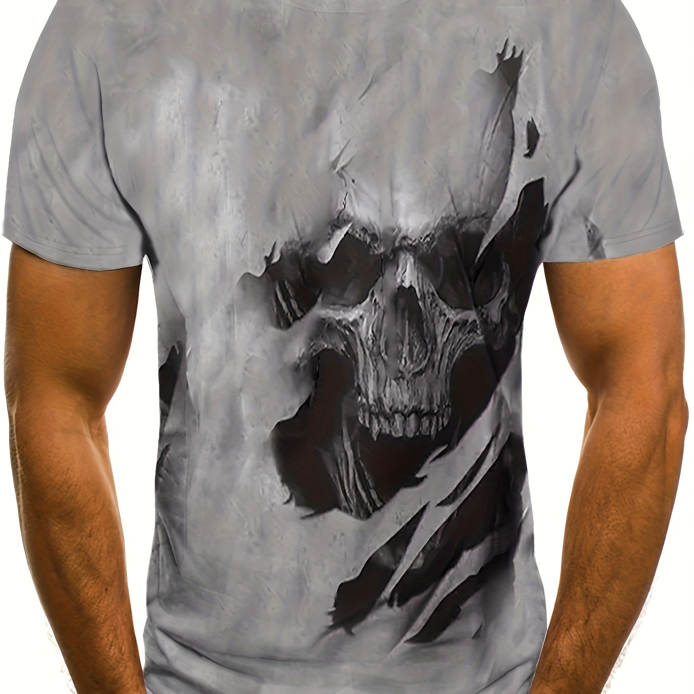 

Skull Print, Men's Graphic Design Crew Neck Active T-shirt, Casual Comfy Tees Tshirts For Summer, Men's Clothing Tops For Daily Gym Workout Running