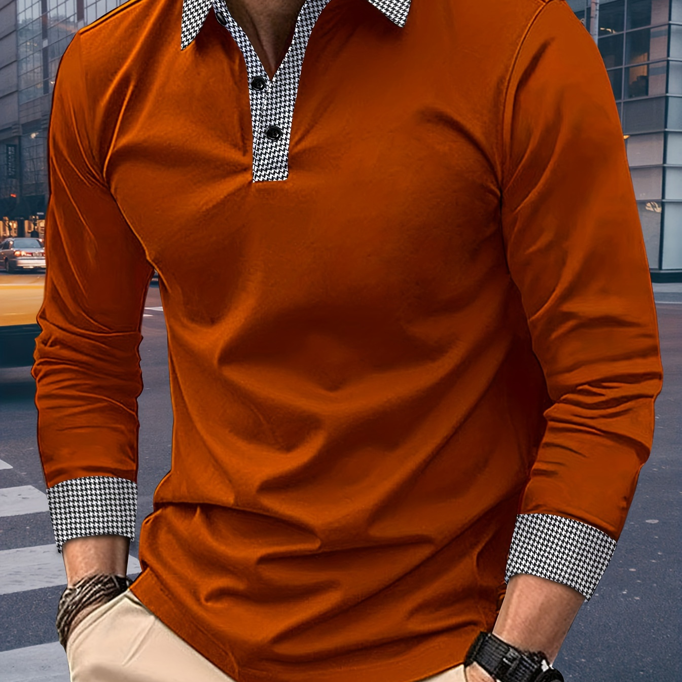 

Men's Casual V-neck Long Sleeve Rugby Shirt For Spring Autumn, Men's Clothing