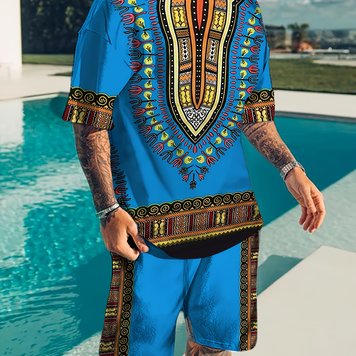 

2-piece Men's Vibrant Ethnic Print Shirt & Shorts Set - Casual Summer Holiday Comfort Fit Outfit