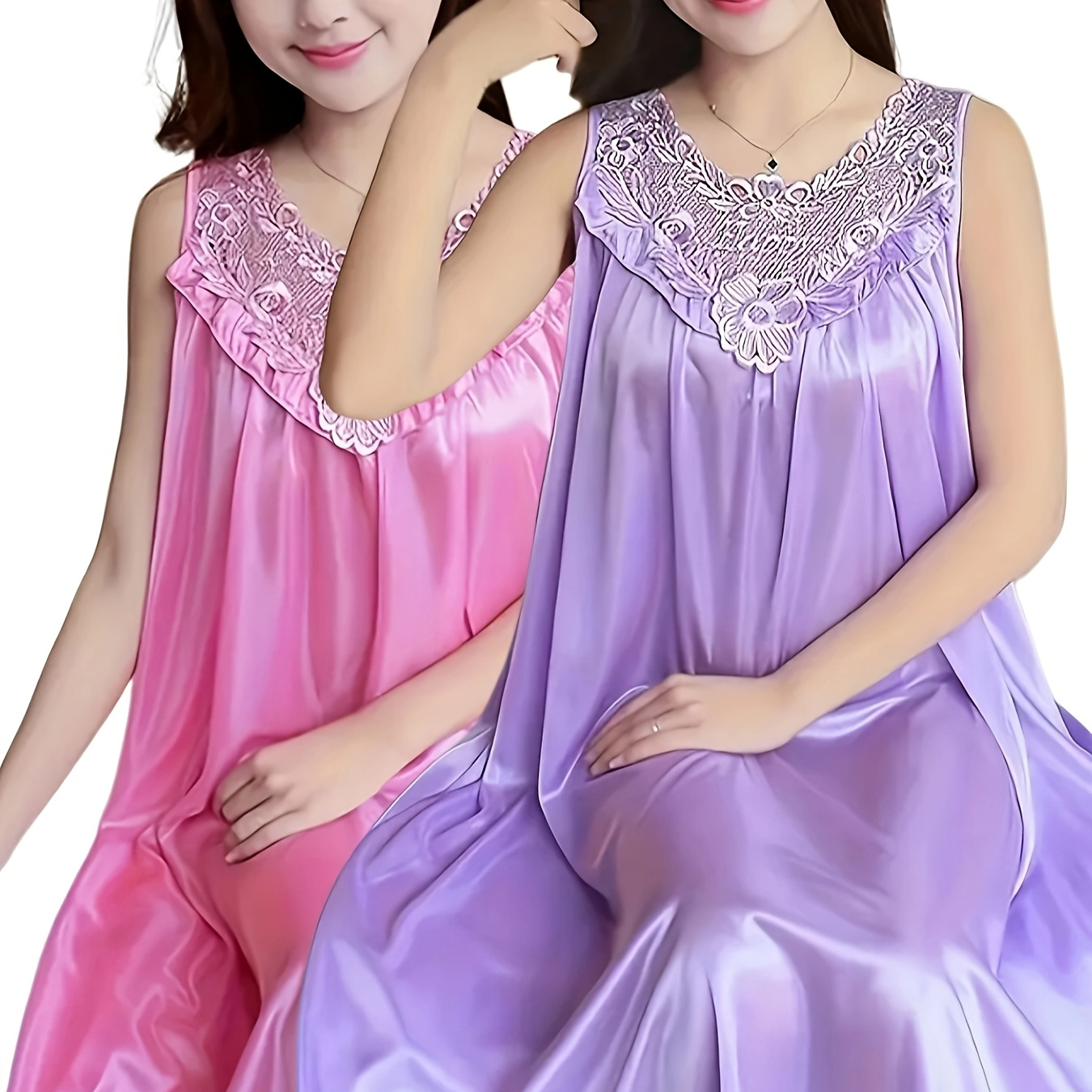 

2pcs Nightgowns For Women - V-, - Polyester Dresses, - For /summer/fall