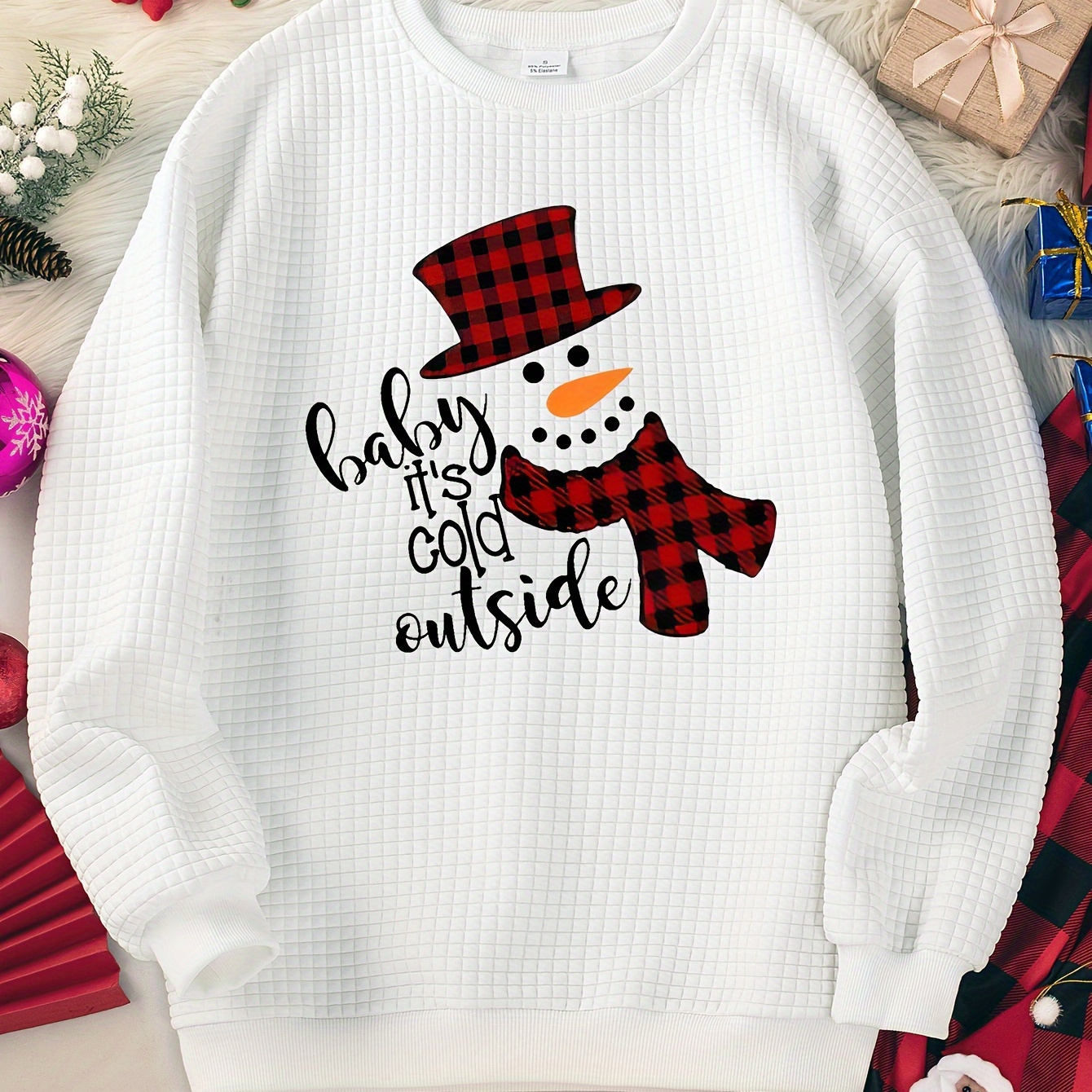 

Christmas Slogan & Snowman Print Lounge Tops, Long Sleeve Crew Neck Top, Women's Loungewear & Sleepwear