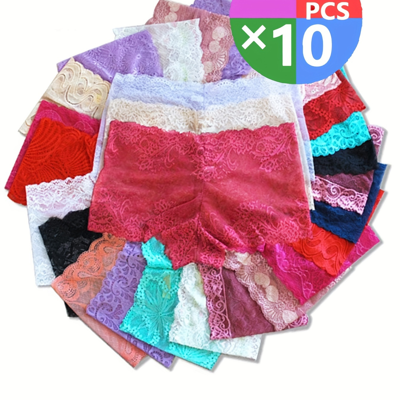 

10 Pack Women's Plus Size Assorted Colors Sexy Lace Panties, Breathable Underwear Briefs, Comfort Fit Lingerie