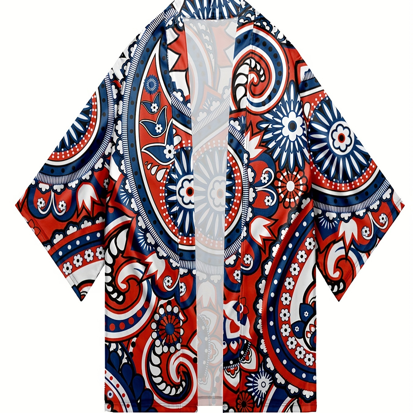 Plus Size Men's Ethnic Style Flowers Print Cardigan Kimono, Oversized Loose Fit Thobe Traditional Costume, Men's Clothing
