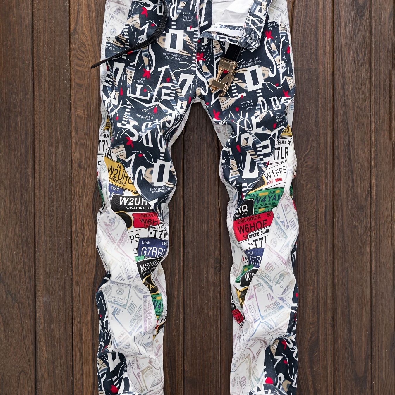 Punk Style Allover Print Jeans Men\'s Casual Stretch Street - Temu