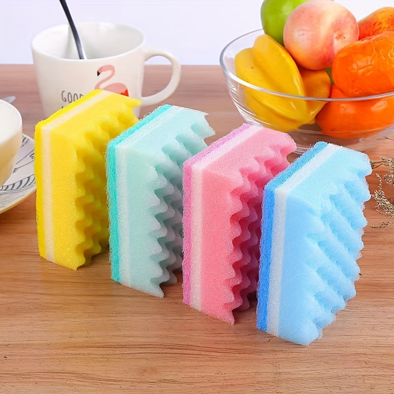 

10pcs, Thickened Wave Dishwashing Sponge - Non-oily Cleaning Wipe For Easy And Effective Dishwashing