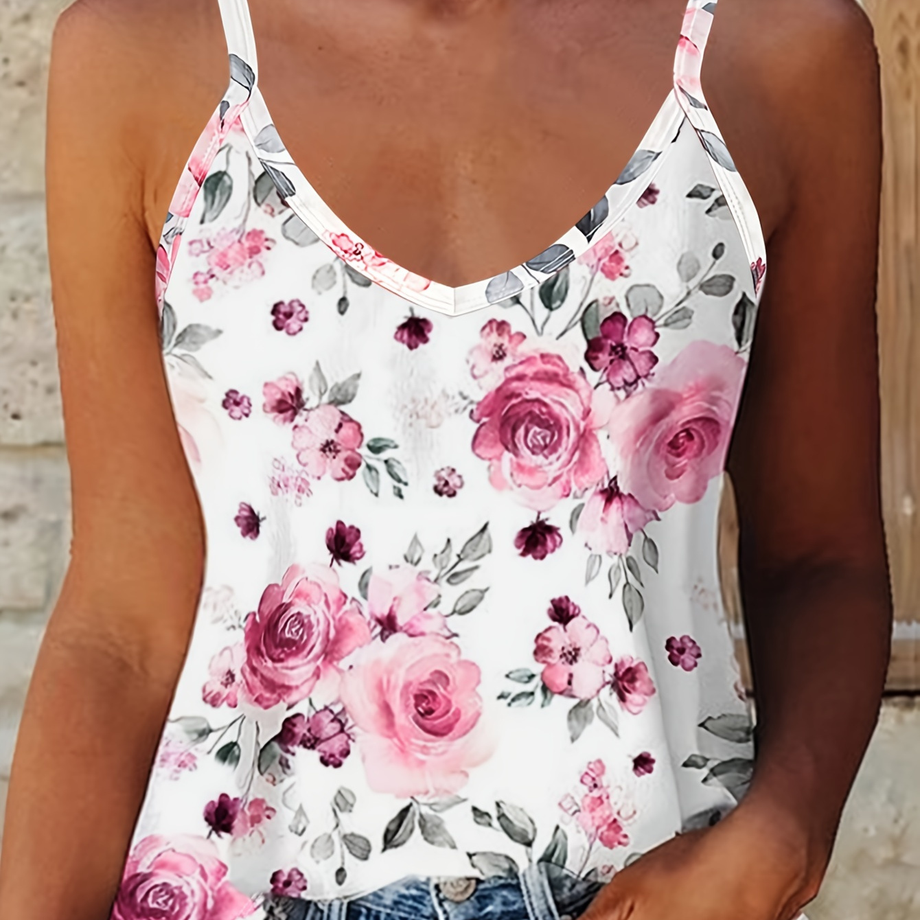 

Floral Print Spaghetti Strap Top, Vacation Style Sleeveless Cami Top For Spring & Summer, Women's Clothing