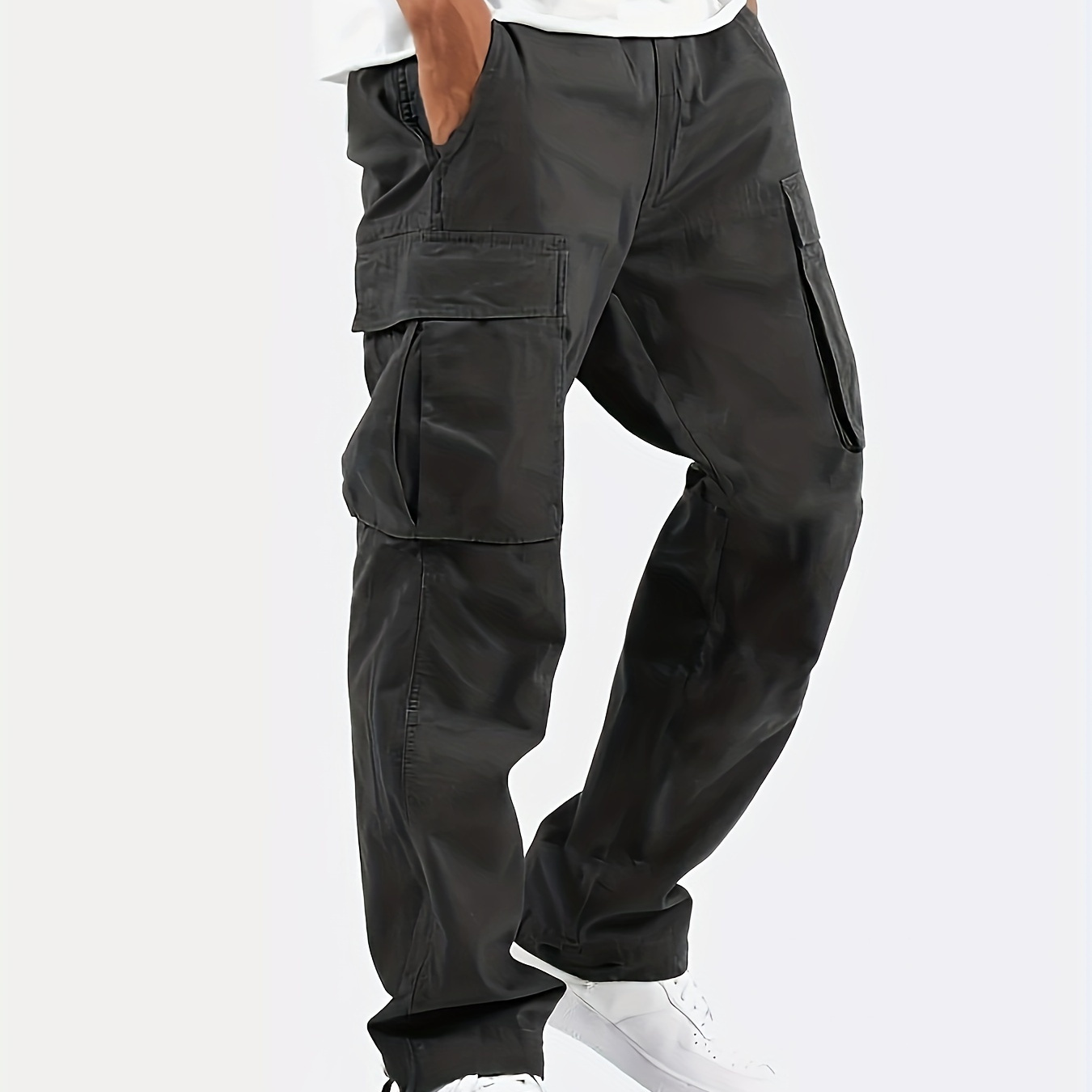 

Pantalon cargo pour homme avec poches à rabat, couleur unie, coupe ample tendance pour un usage décontracté