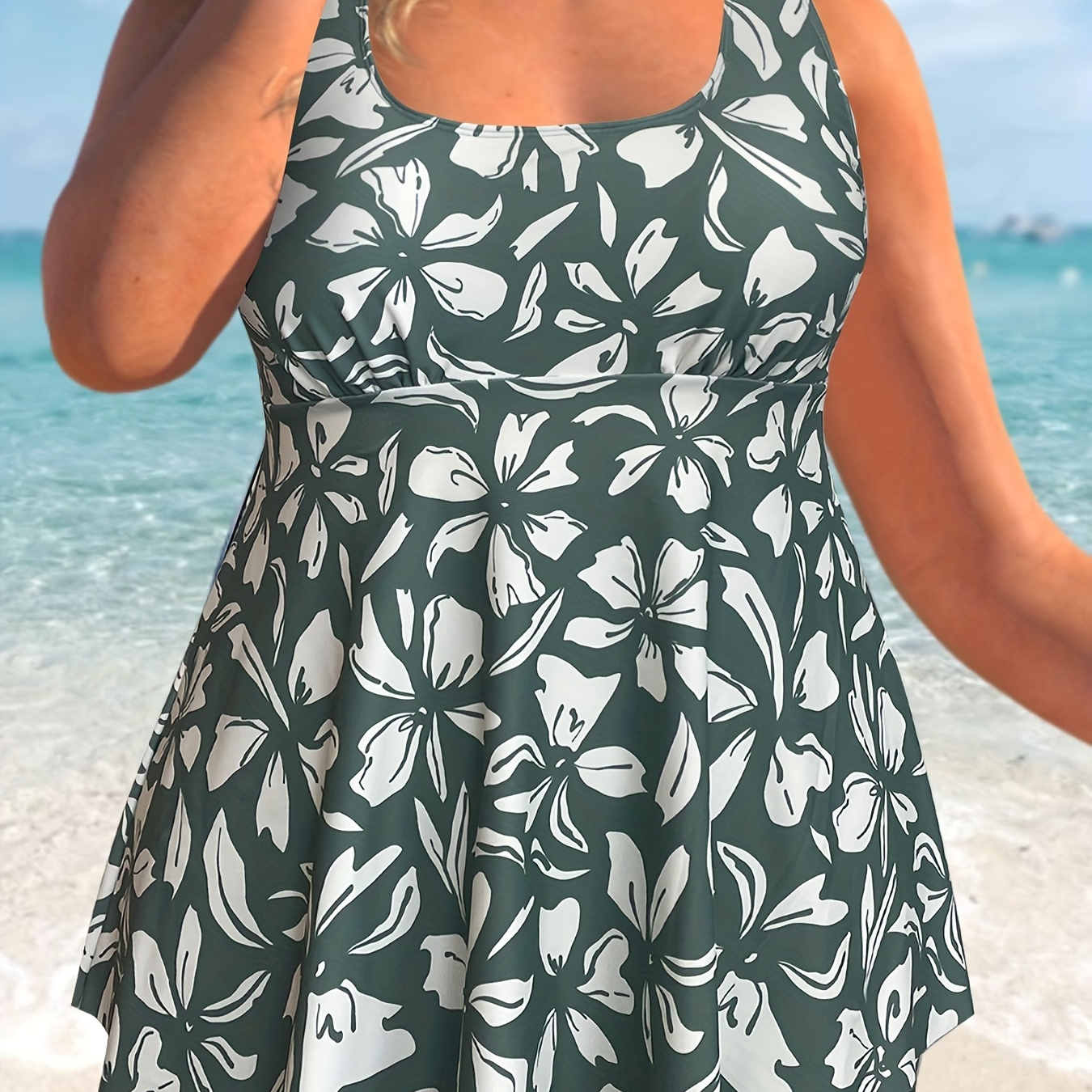 Plus Size Vacay Swimsuit Set Women's Plus Floral Print High - Temu Canada