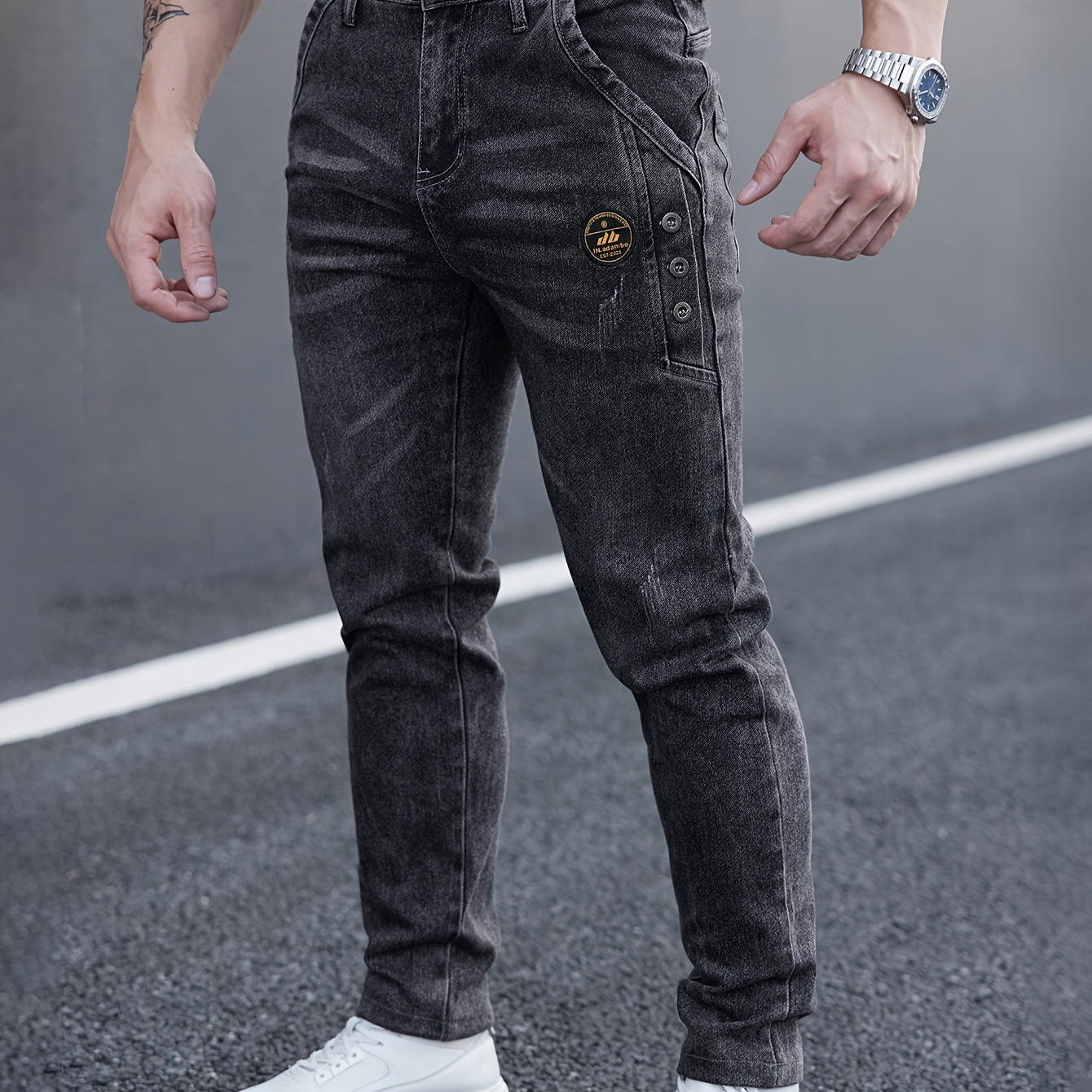 

Men's Casual Skinny Jeans, Chic Street Style Medium Stretch Jeans