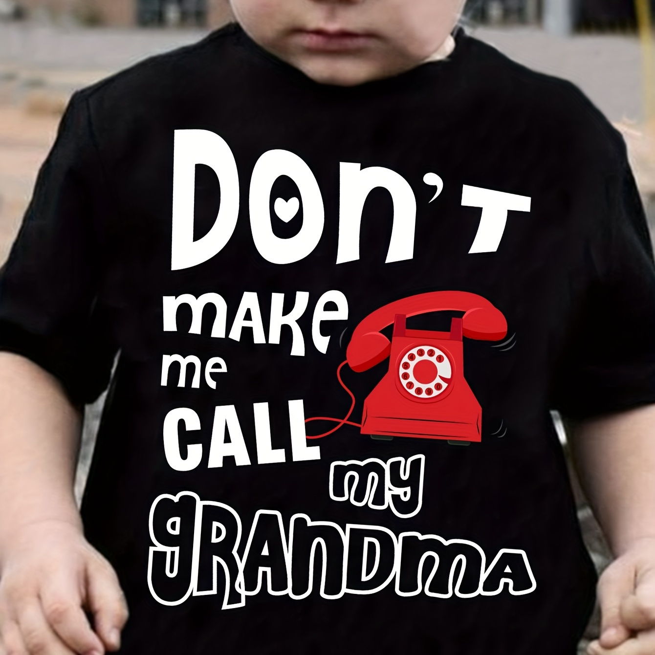 

Don't Make Me Call My Grandma & Cartoon Telephone Graphic Print Tee, Boys' Casual & Trendy Crew Neck Short Sleeve T-shirt For Spring & Summer, Boys' Clothes For Everyday Life