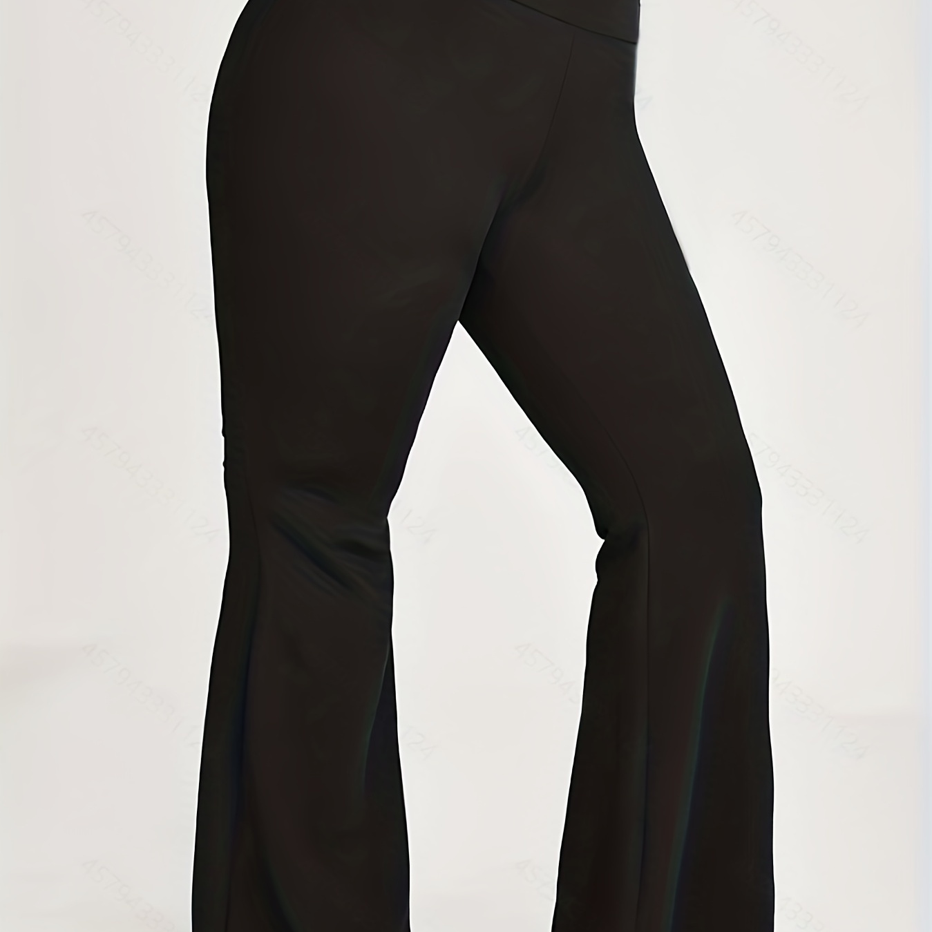 Plus Size Elegant Pants, Women's Plus Solid High Waisted High Stretch Comfort Flare Leggings