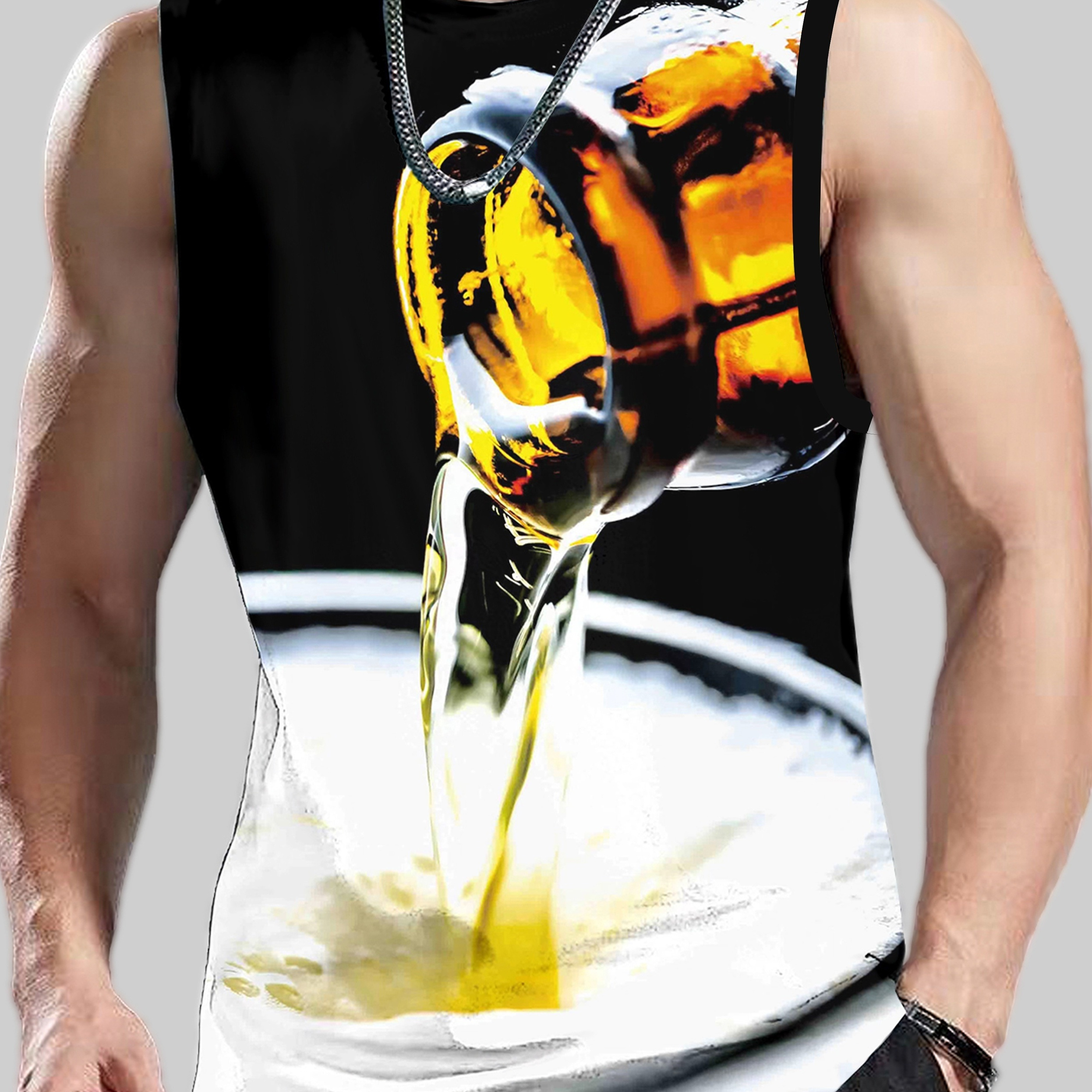 Beer Pattern, Men's Graphic Tanktop, Casual Loose Sleeveless Shirt For Summer