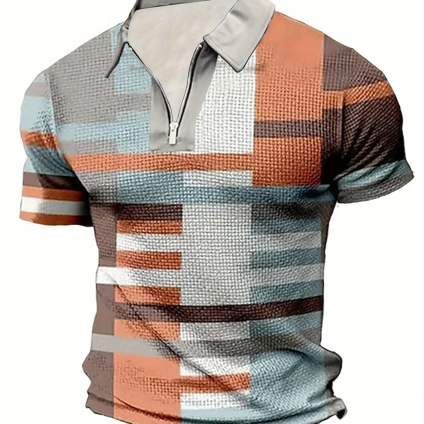 

Geometry Pattern Men's Zip Casual Comfy Versatile Fit Shirt, Mens Golf Shirt Tennis Shirt, Mens Clothing