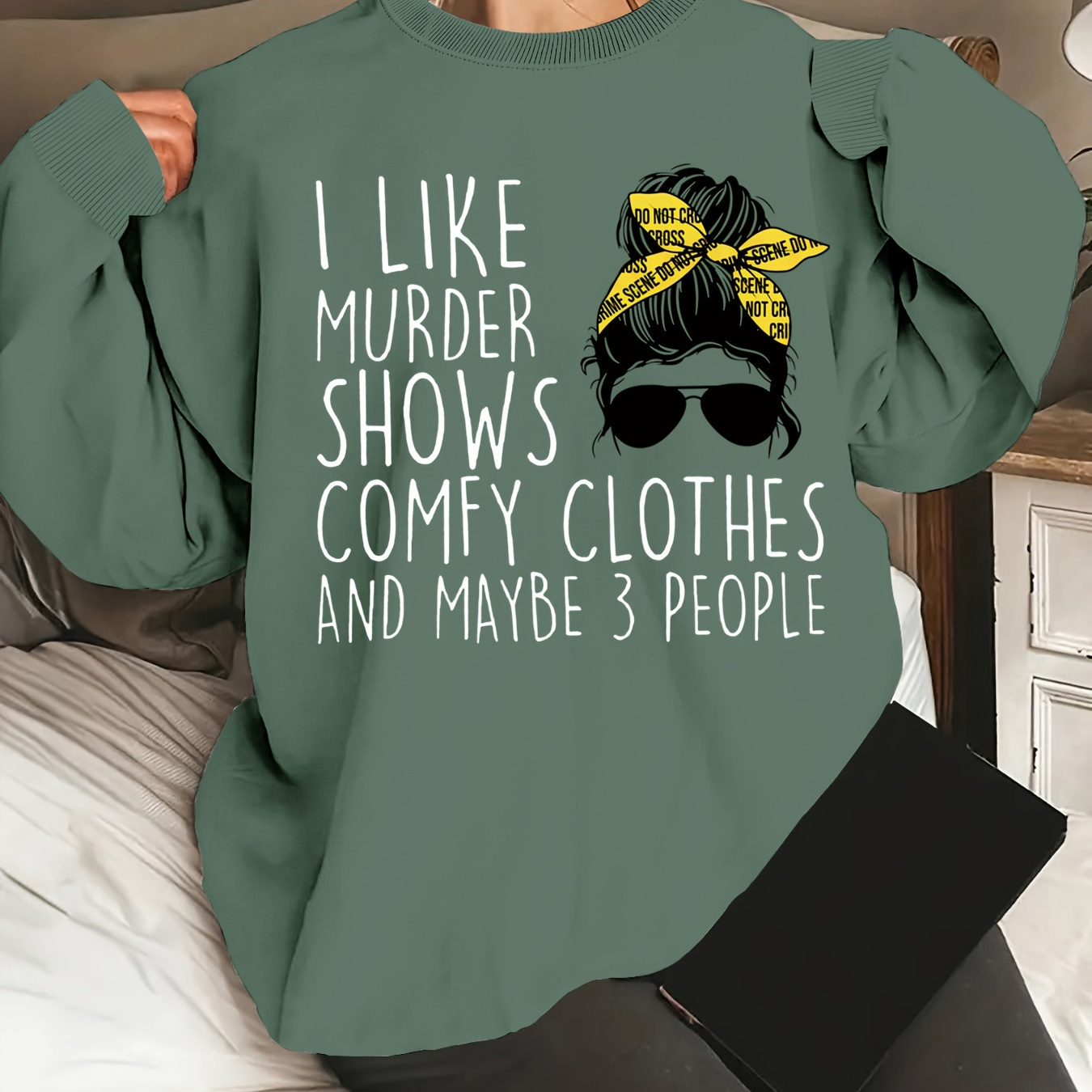 

Plus Size Woman & Letter Print Sweatshirt, Casual Long Sleeve Crew Neck Sweatshirt, Women's Plus Size Clothing