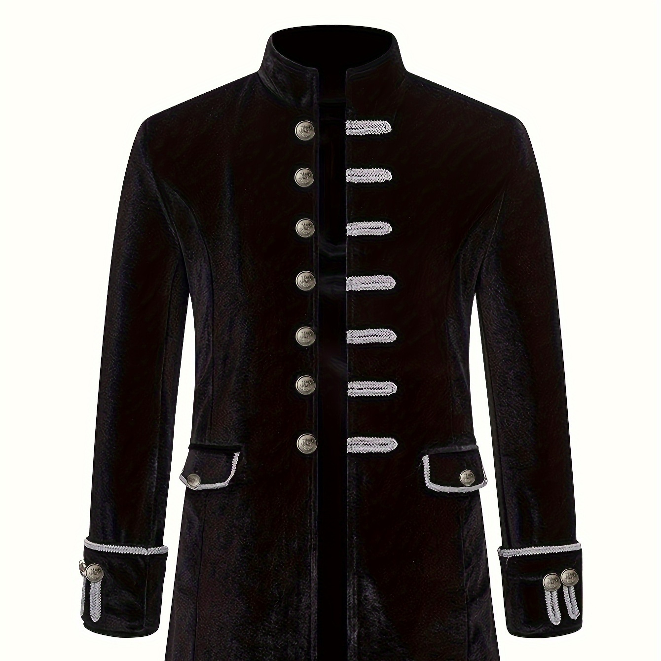 

Men's Medieval Steampunk Vintage Stand Collar Coat, Solid Color Elegant Fashionable Retro Uniform, Euro-american Overcoat With Metallic Buttons, Costume Clothing