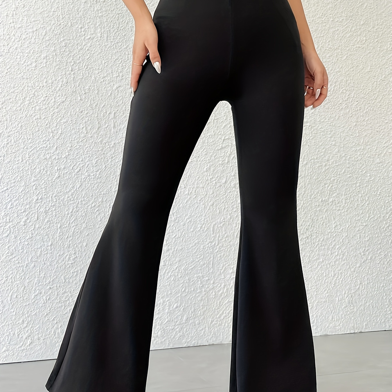 

Solid Color Flare Leg Pants, Casual High Waist Forbidden Pants For Spring & Summer, Women's Clothing