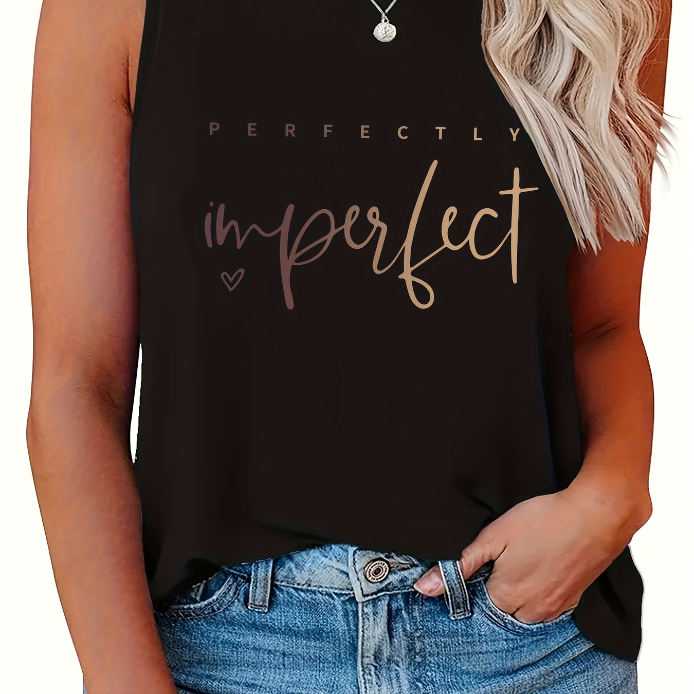 

Plus Size Imperfect Print Tank Top, Sleeveless Crew Neck Casual Top For Summer & Spring, Women's Plus Size Clothing