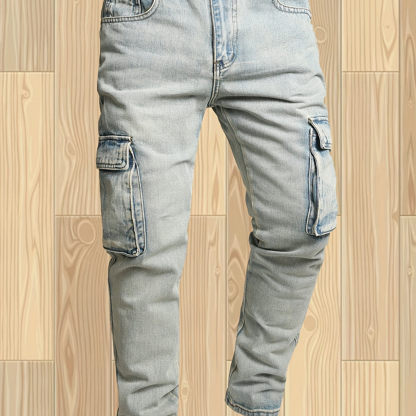 

Jean slim fit coupe droite pour homme avec poches, pantalon en denim de style basique tendance pour homme, polyvalent pour toutes les saisons