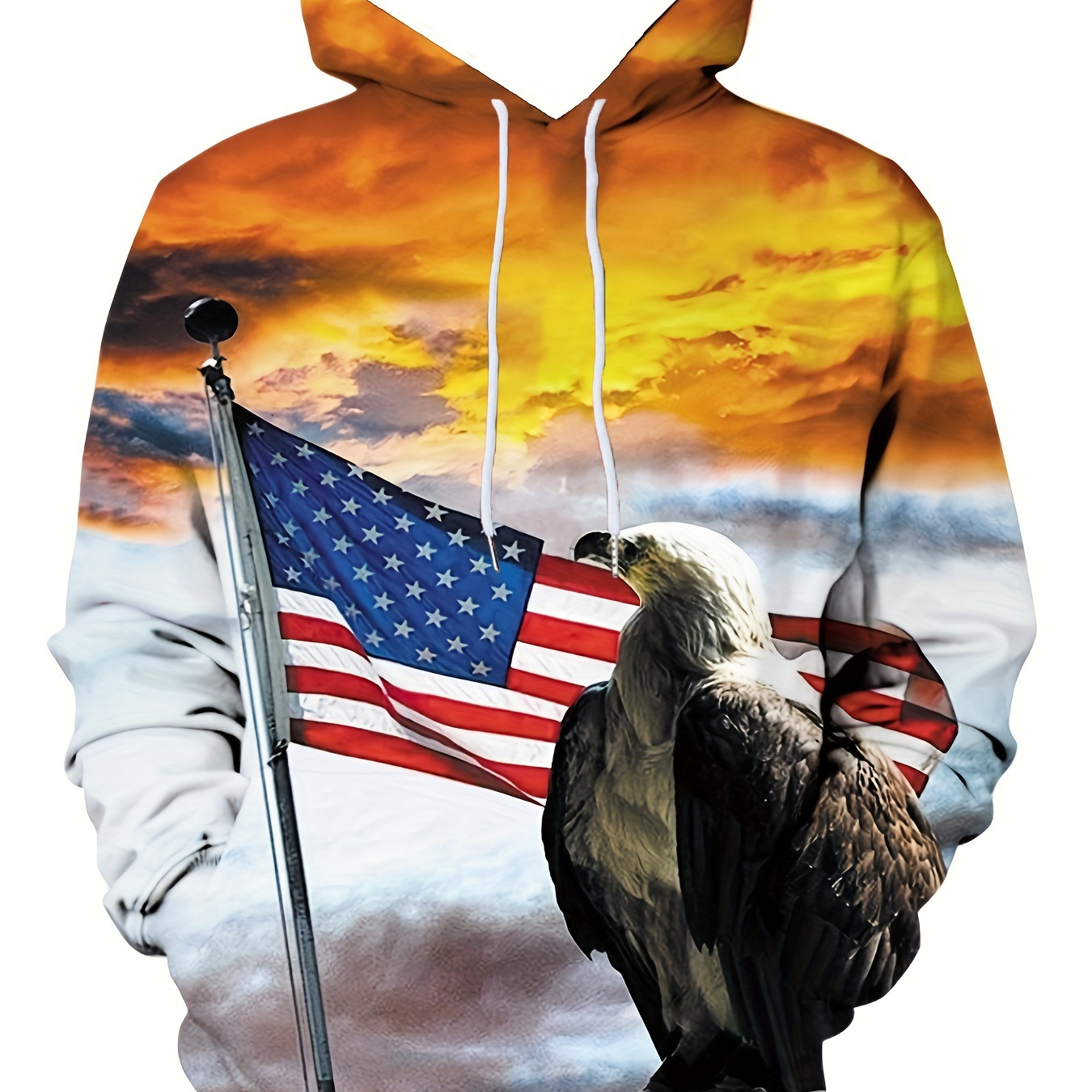 

Eagle Usa Flag Print Hoodies For Men, Graphic Hoodie With Kangaroo Pocket, Comfy Loose Drawstring Trendy Hooded Pullover, Mens Clothing For Autumn Winter