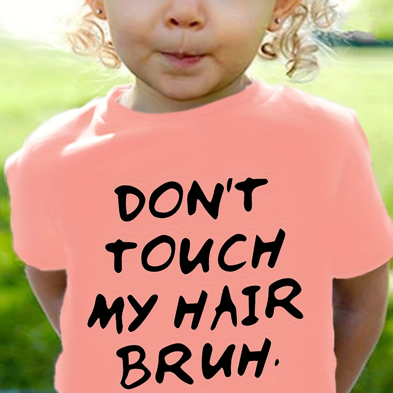 Toddler Girls Letter "DON'T TOUCH MY HAIR BRUH" Graphic T-Shirt Cute Casual Round Neck Tees Top Kids Summer Clothes