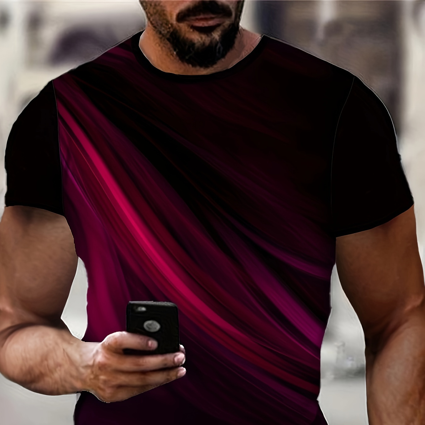 

Men' 3d Print T-shirt - Gradient Pink To Purple Design, Casual Short Sleeve Summer Tee For Outdoor Sports & , Polyester , Round Neck, Machine Washable, Clothing | Vibrant Gradient Print | Knitwear