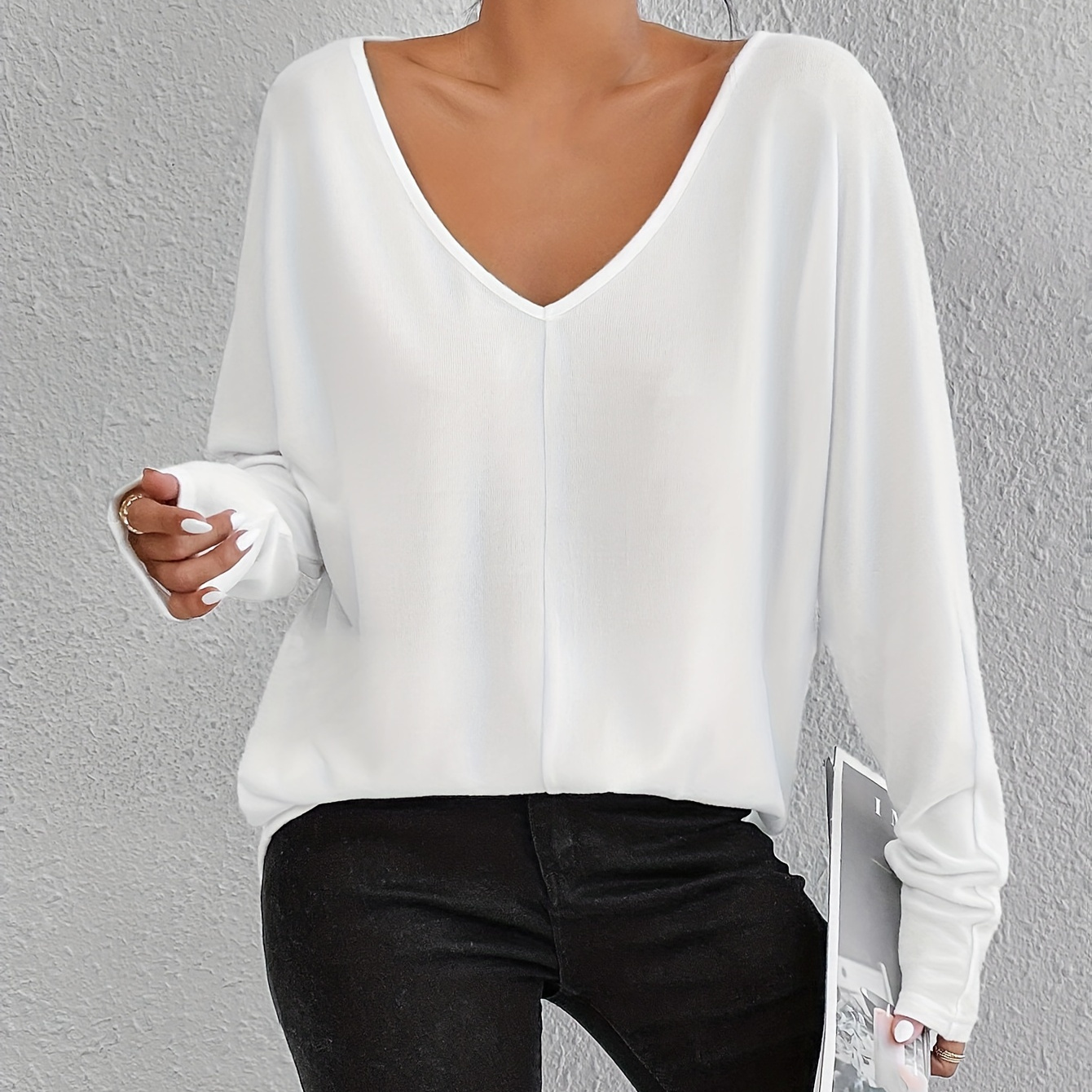 

Stylish V-neck Long Sleeve T-shirt For Women - Soft, Breathable, High Stretch Fabric, Machine Washable, Quick Drying - Spring And Fall Casual Wear, , Outdoor Activities