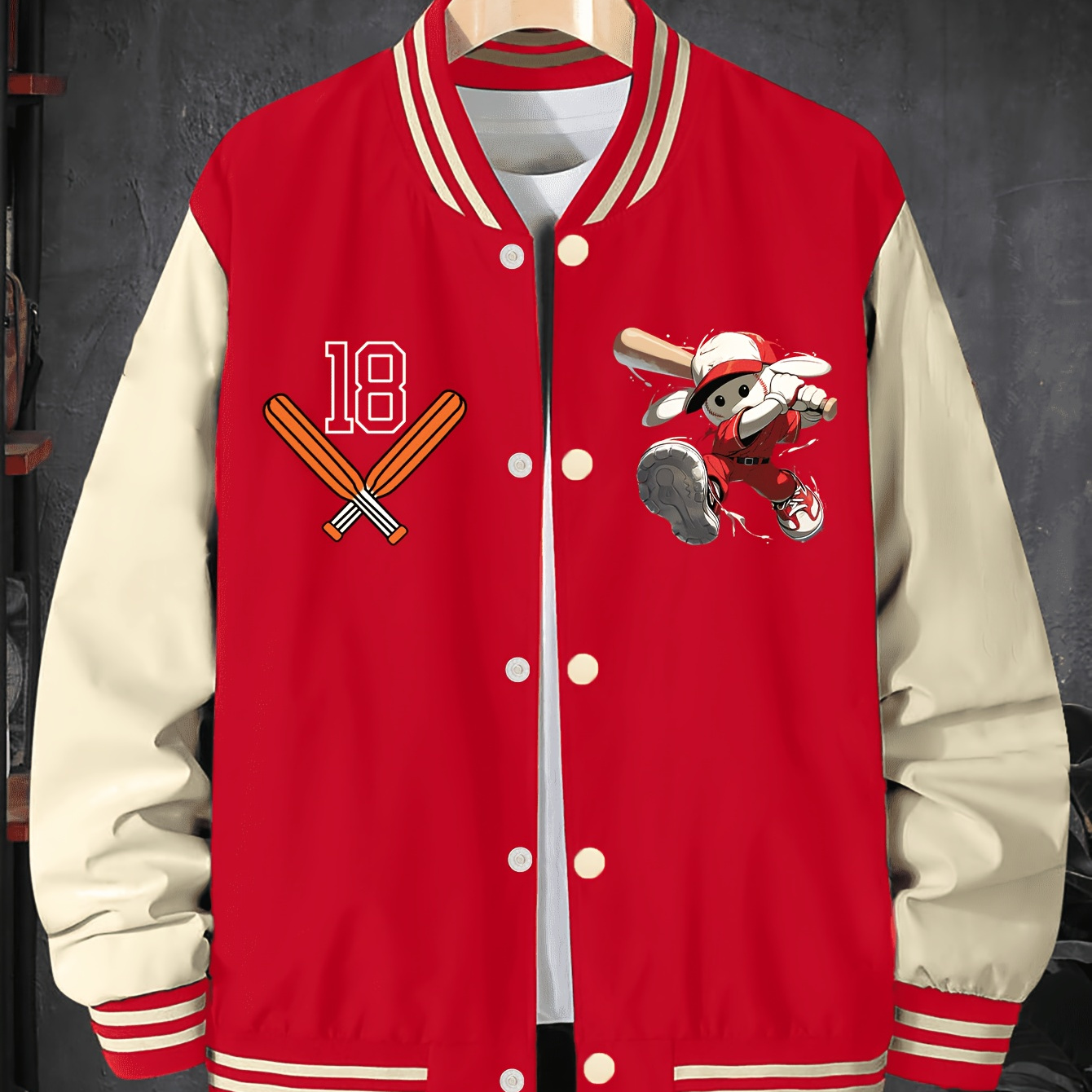 boys casual varsity jacket cartoon baseball player print Temu Chile - Main Image