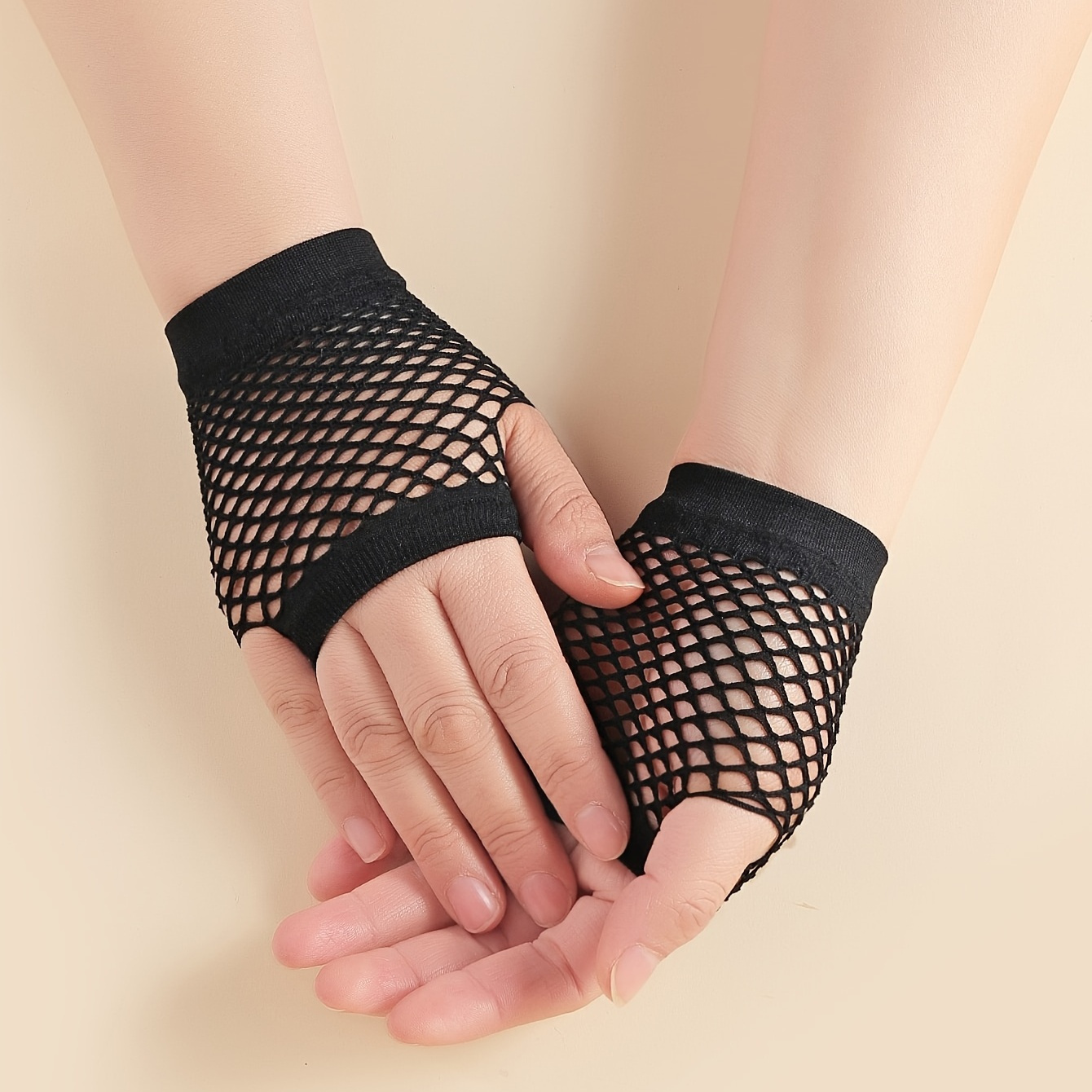 1 Pair Fishnet Fingerless Wrist Gloves Minimalist Solid Mesh Gloves Party Accessory for Women Men,Temu