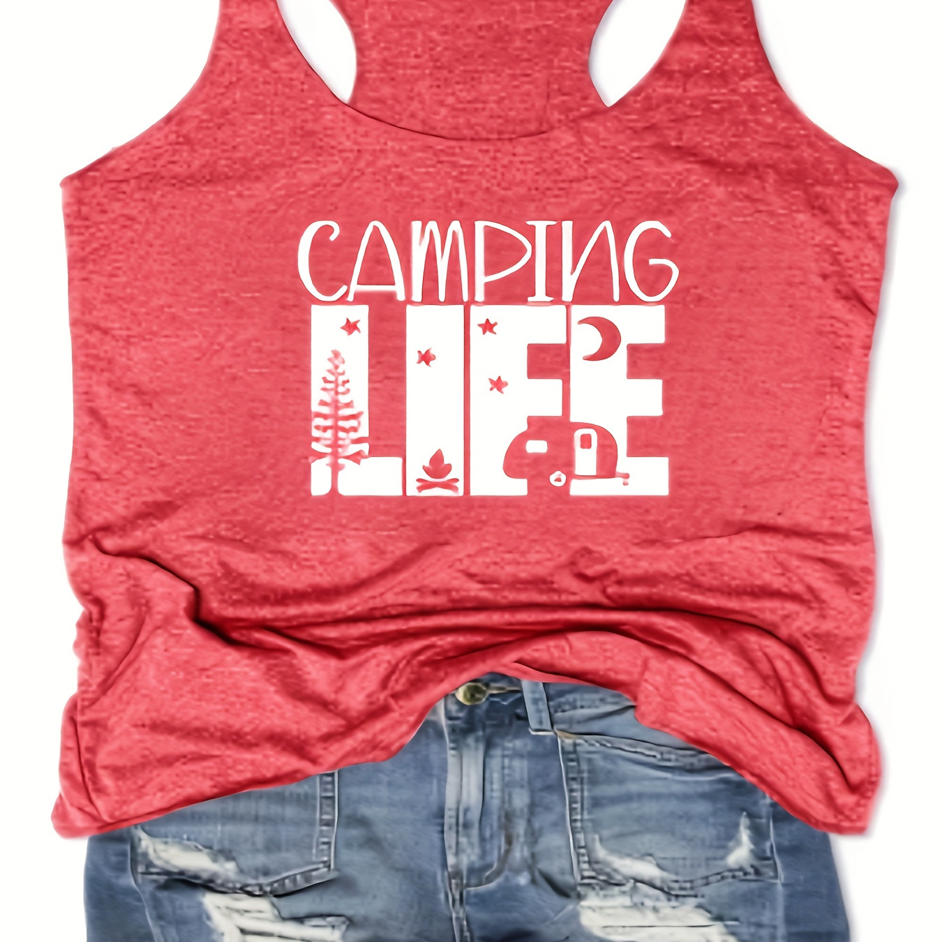 

Women's Sleeveless Tank Top, Casual Slim Fit, Fashion Print "camping Life" Design, Soft Fabric, Breathable Comfort, Outdoor