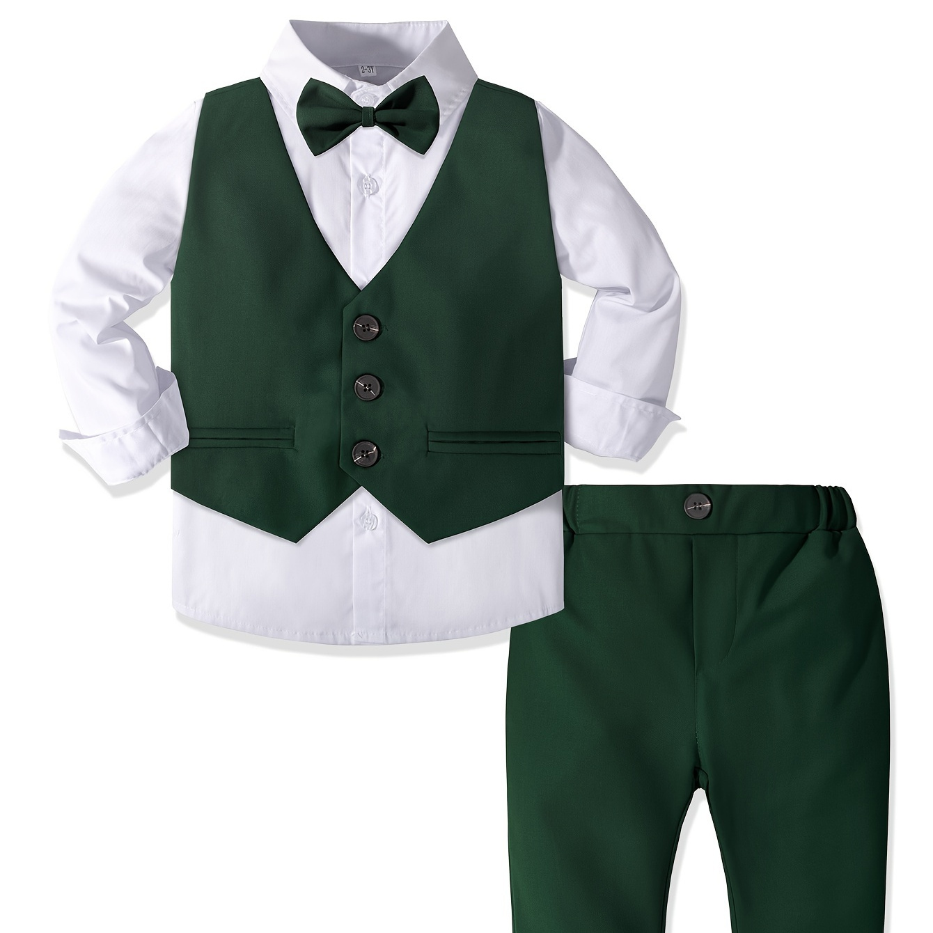 

Ramadan 4pcs Boys Formal Gentleman Outfits, Solid Color Long Sleeve Shirt&pants&vest&bowtie, Boys Clothing Set For Competition Performance Wedding Banquet Dress