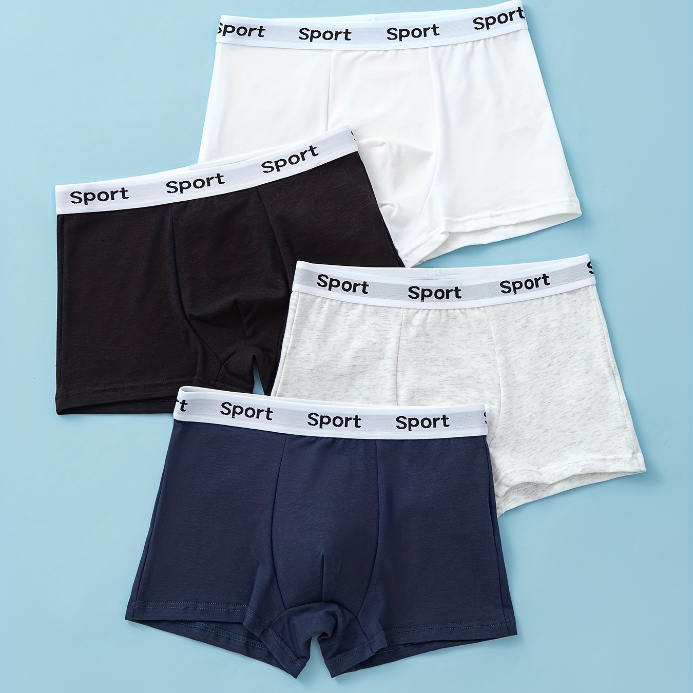 

4pcs Mixed Color Children's Boxer Briefs Cotton Solid Color Soft Breathable Boys Underwear