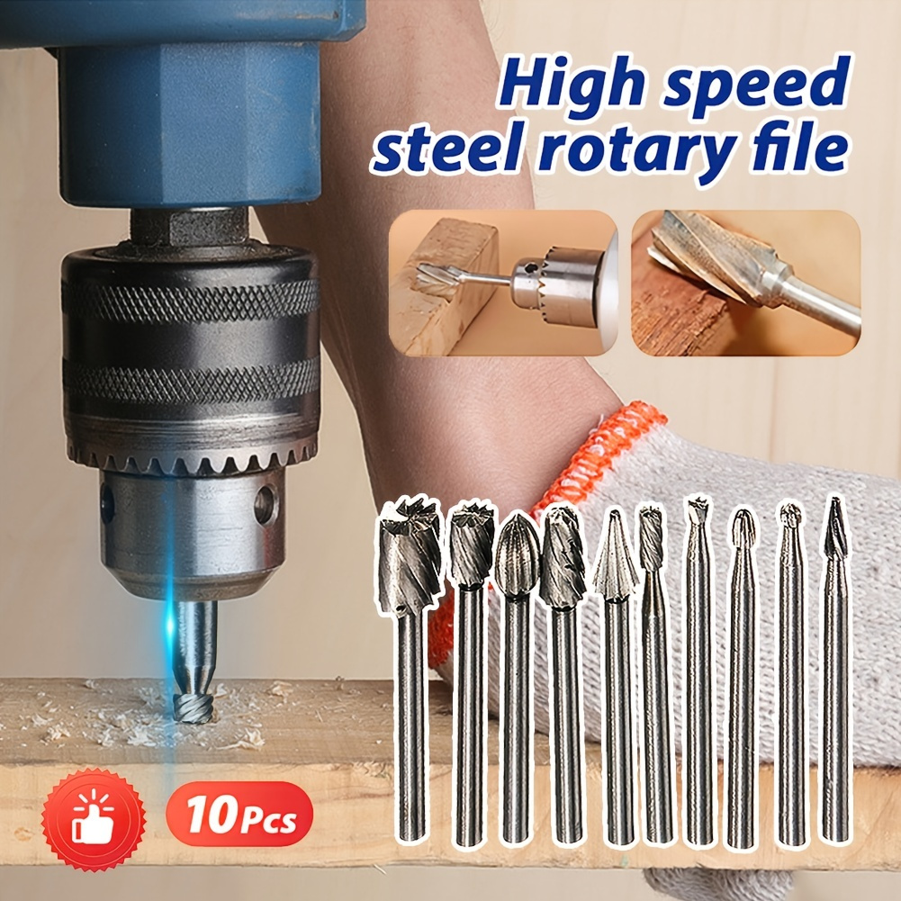 

10pcs Wood Drill Bit Hss Titanium Electric Grinder Routing Rotary Milling Rotary File Cutter Wood Carving Carved Knife Cutter Tools