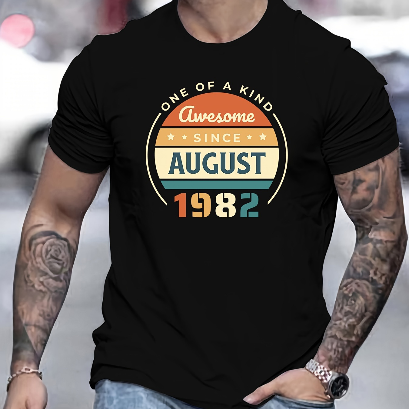

1 Of A Kind August 1982 Print, Men's Comfy Cotton T-shirt, Casual Fit Tee, Cool Top Clothing For Men For Summer For Everyday Activities