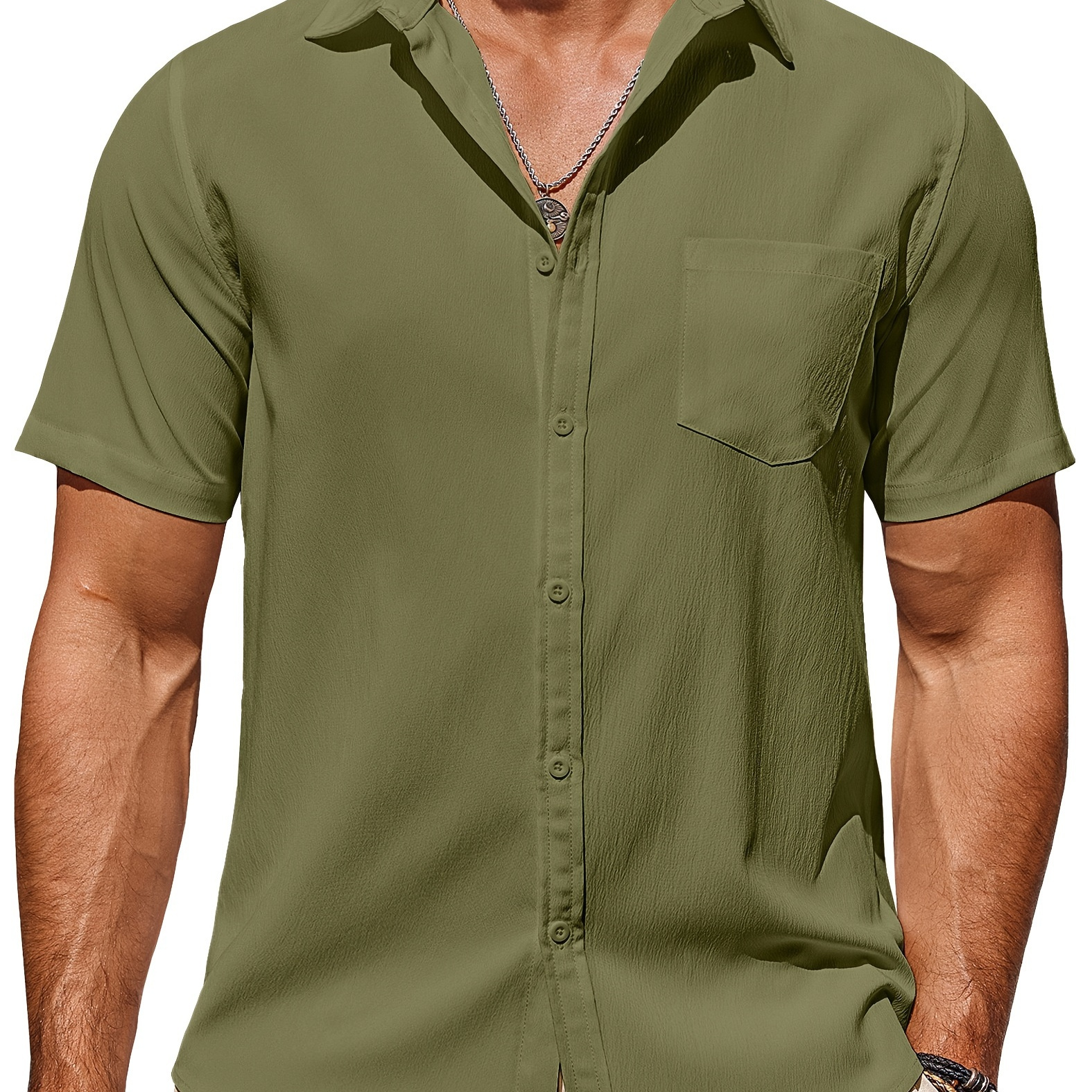 

Men's Casual Summer Beach Wrinkle Free Shirts Short Sleeve Button Down Lightweight Untucked Textured Shirt